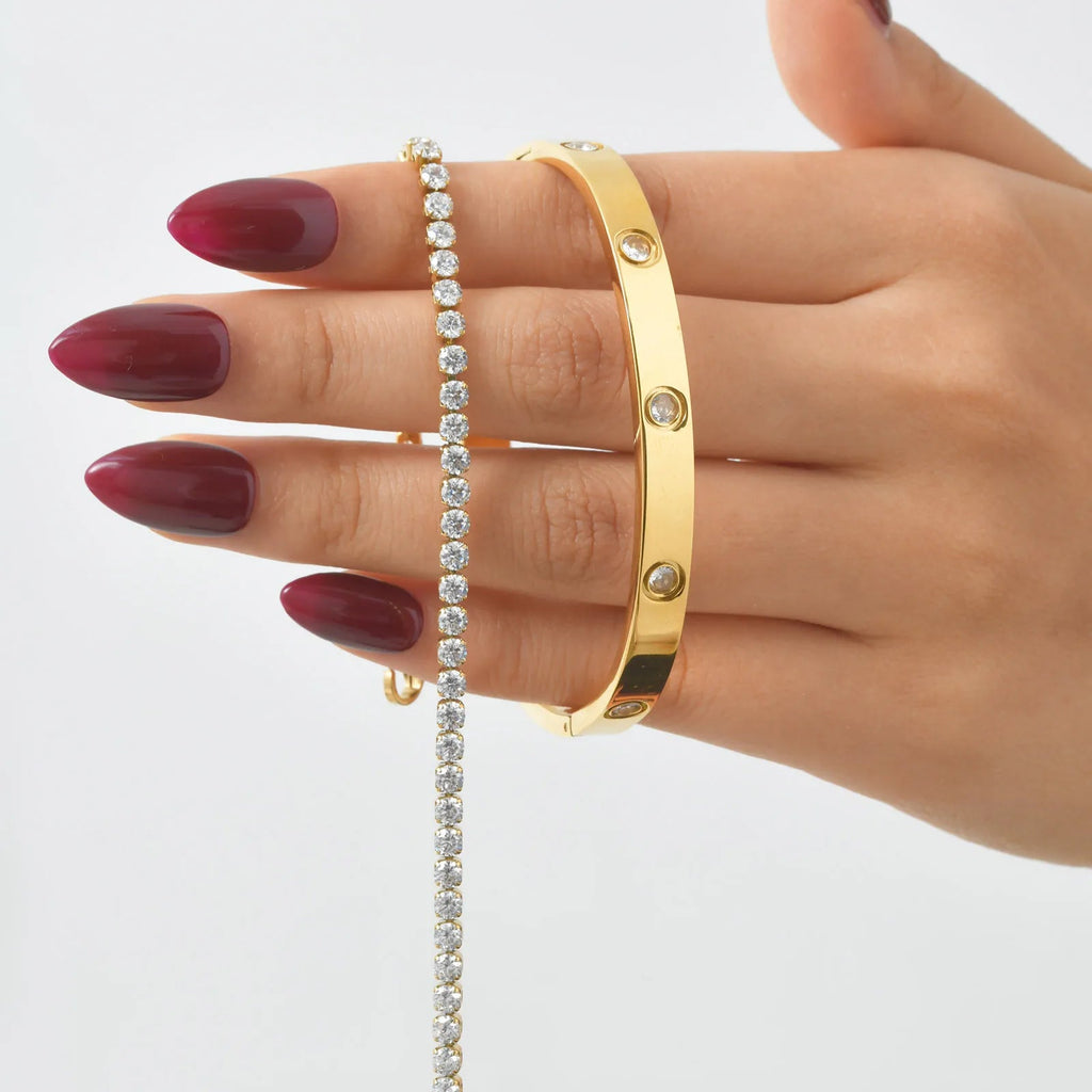 Tennis Chain Bracelet Cuff Set